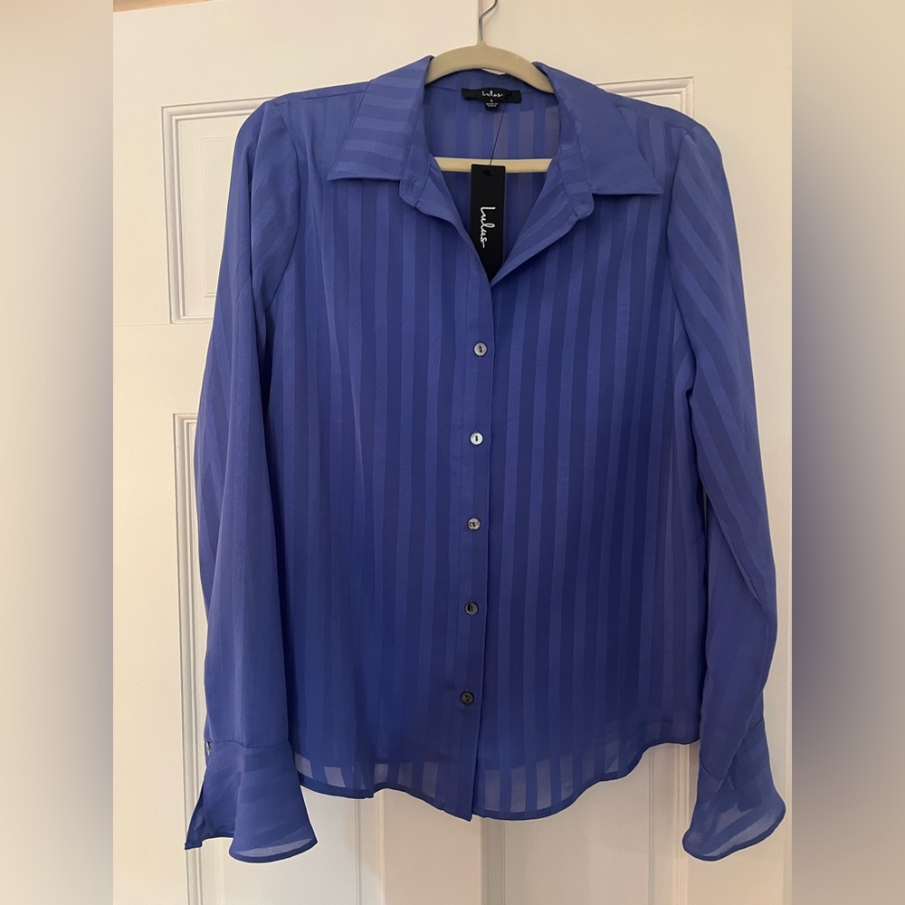 Lulu's Periwinkle Shadow Stripe Button-Down Shirt